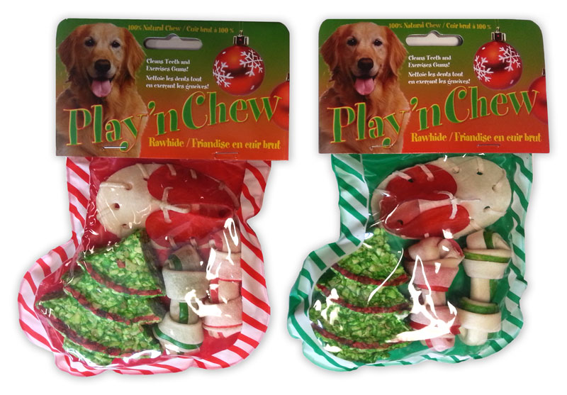 Regent Christmas Dog Rawhide Treat Holiday Stocking Gift Set Rawhide Bones 